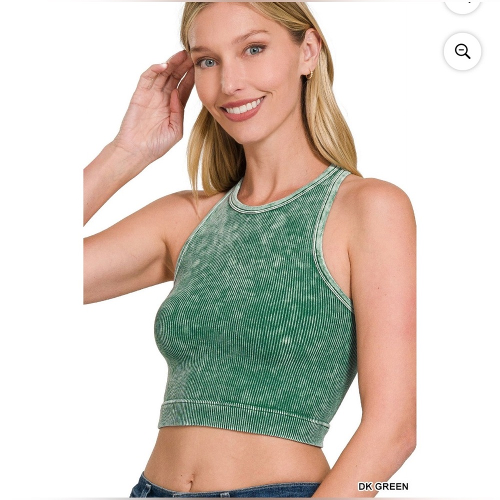 Zenana Racerback Ribbed Tank - Dark Green